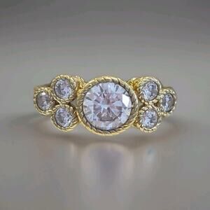 Judith Ripka Sterling Silver Gold Plated Vermeil Ring Size 8 Center Bezel 8mm